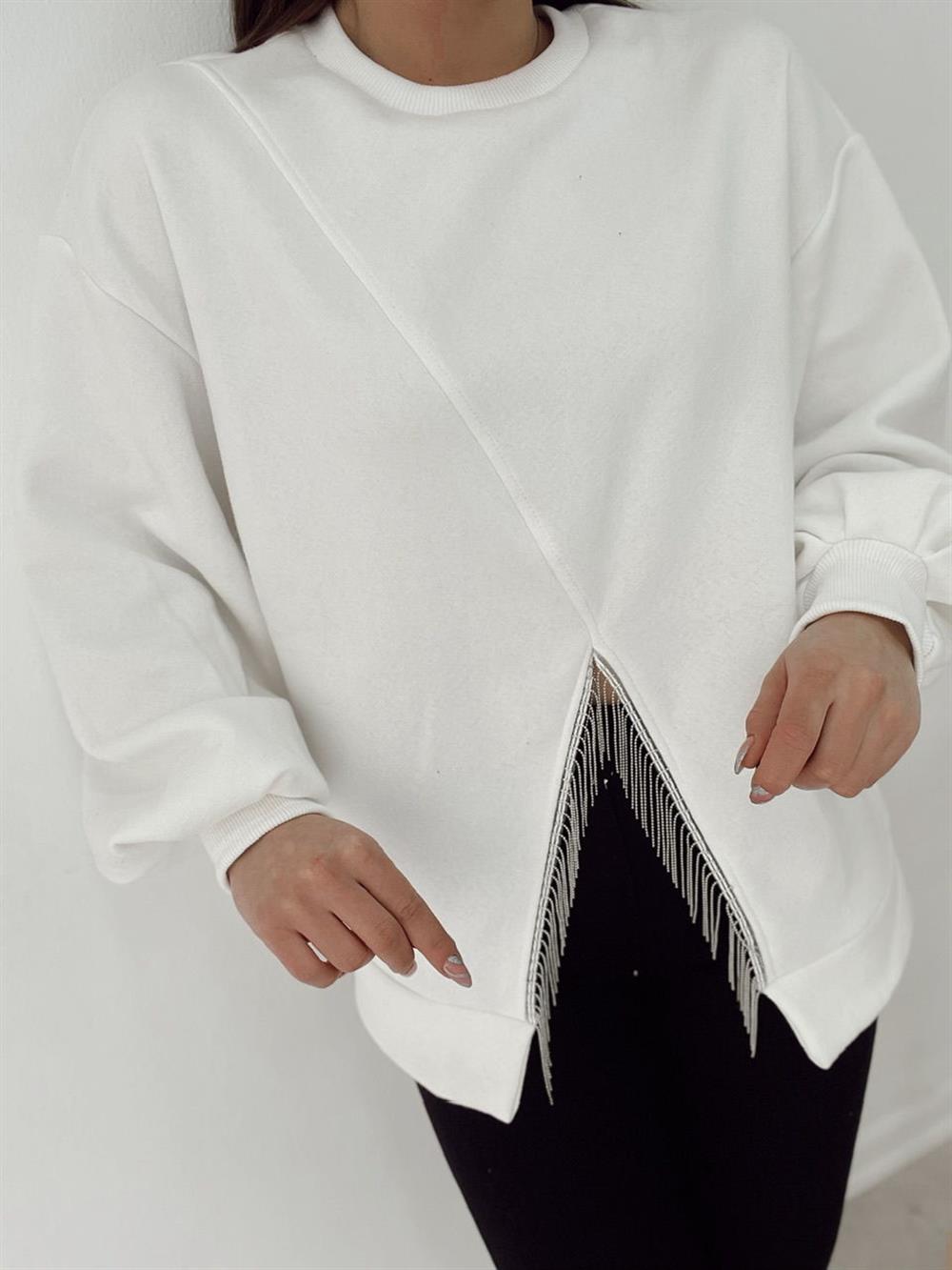 Beyaz Taş Detayli Sweat