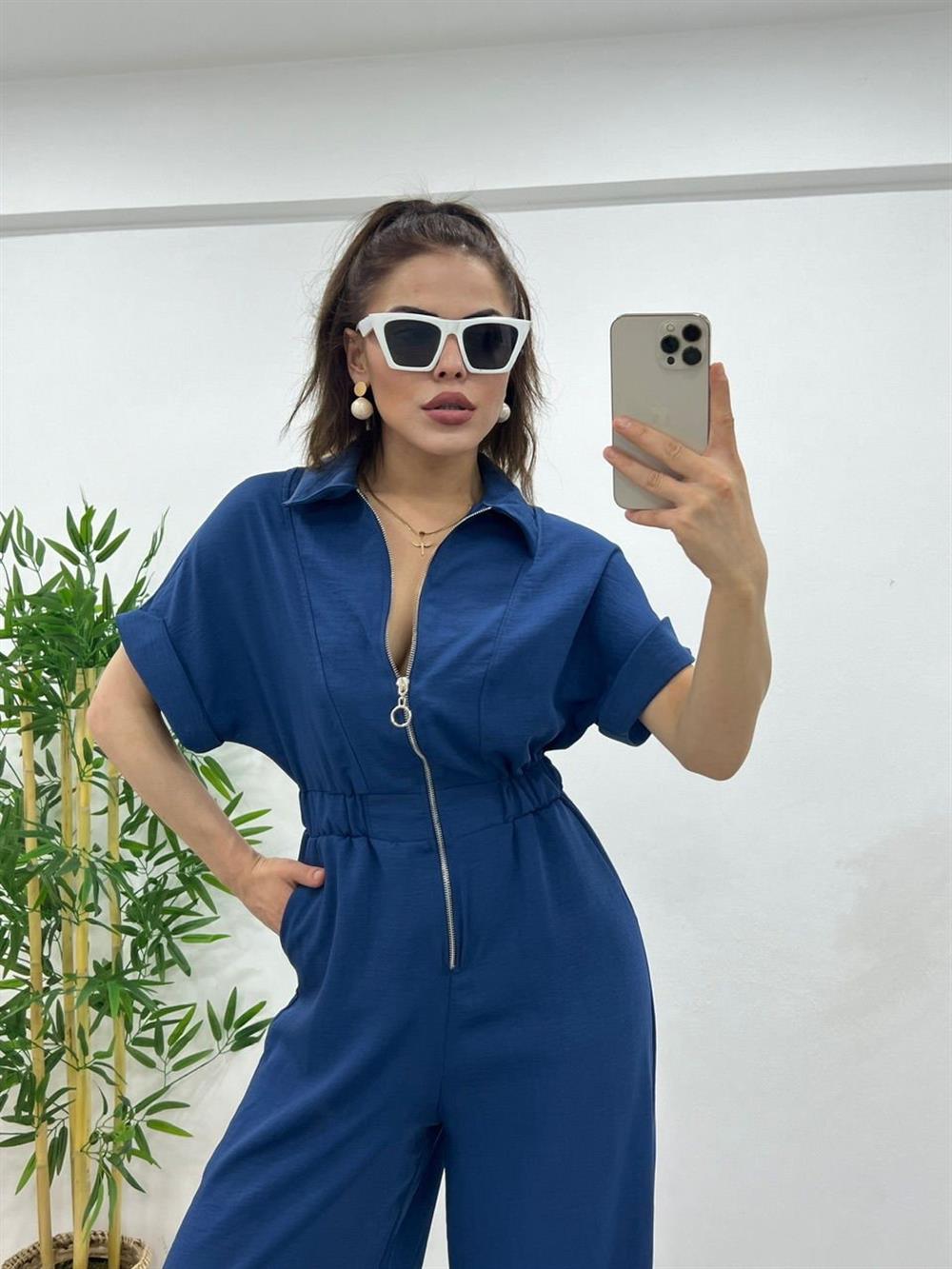 Fermuarli İndi̇go Mavi̇ Tulum