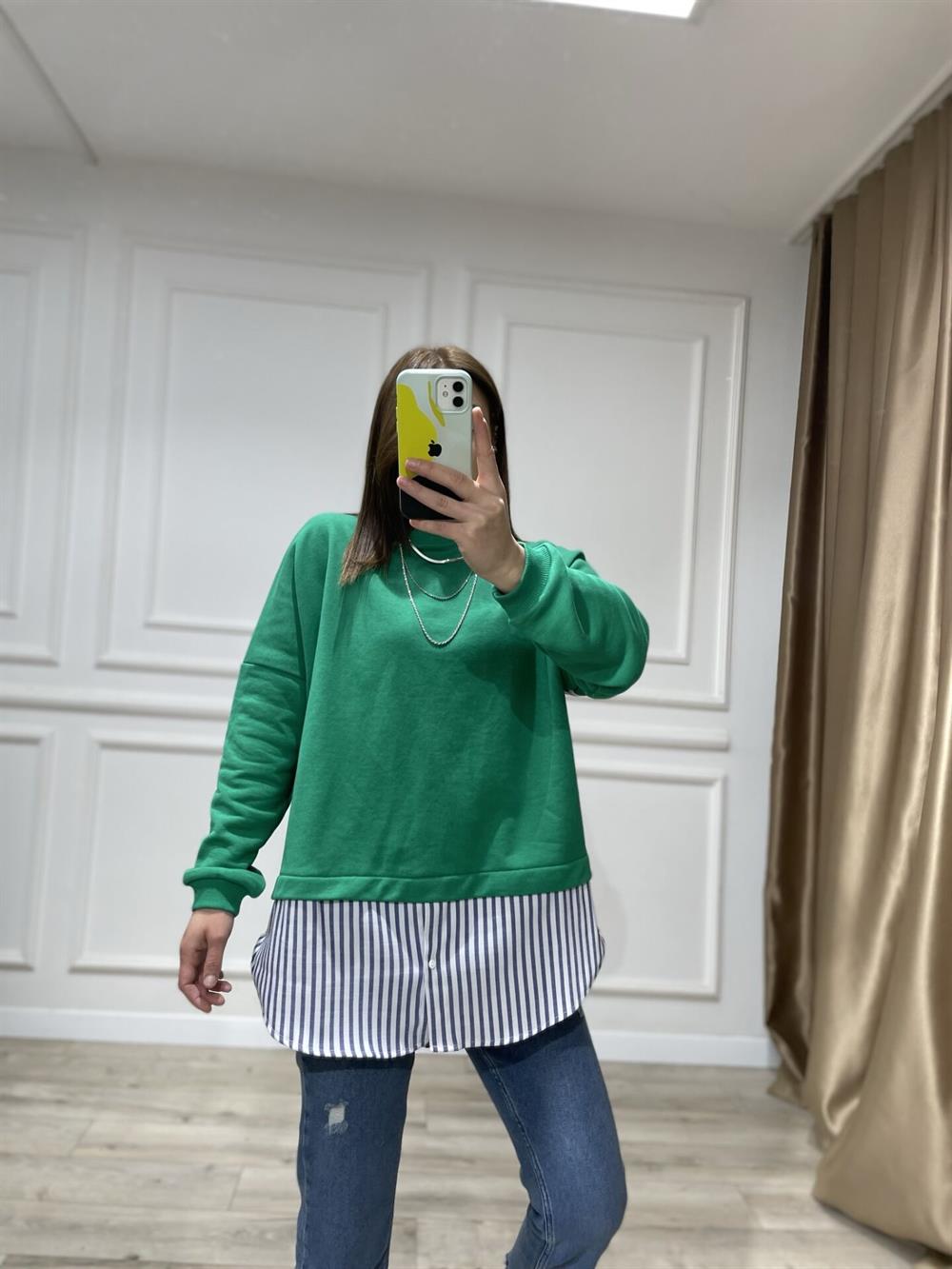 Gömlek Detayli Sweat[[Yeşi̇l-Beyaz]