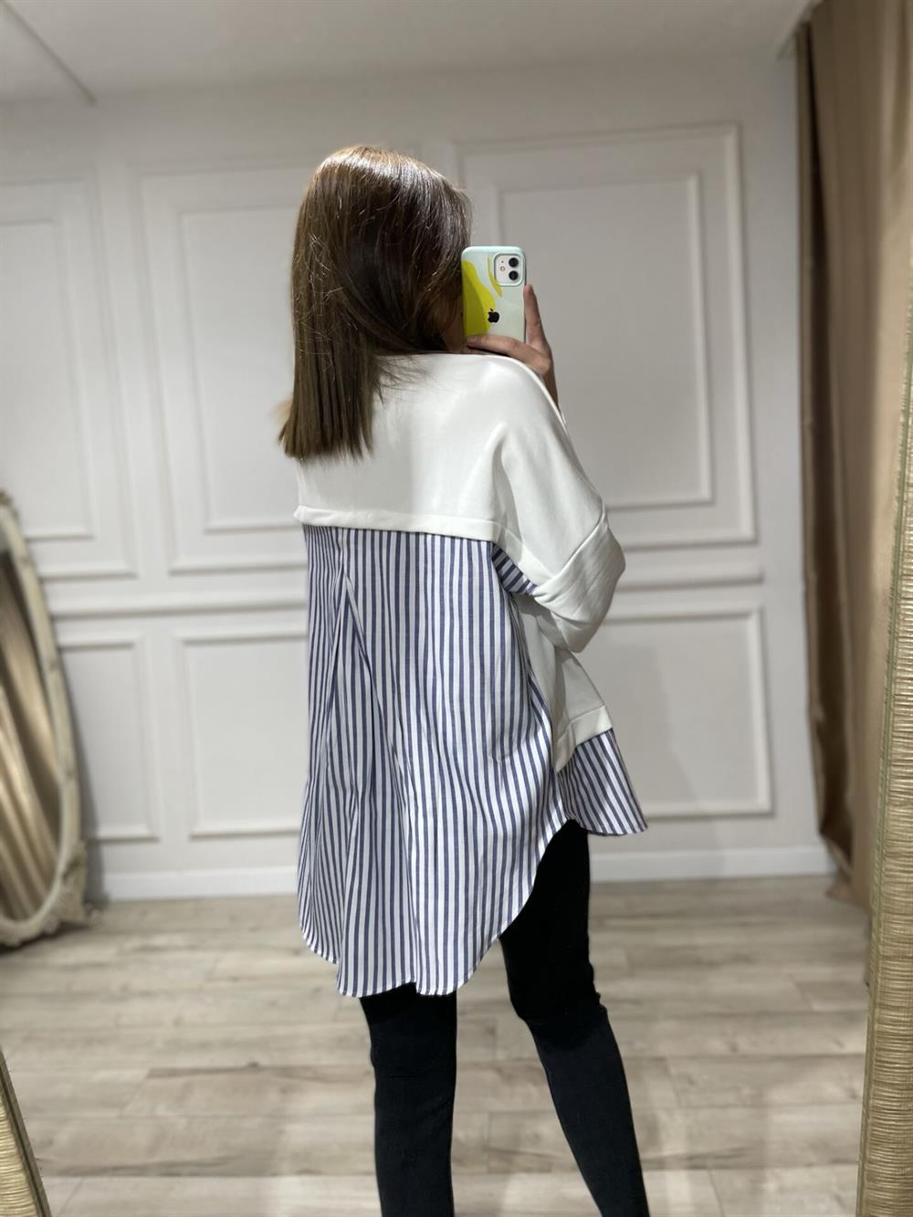 Gömlek Detayli Sweat[[Yeşi̇l-Beyaz]