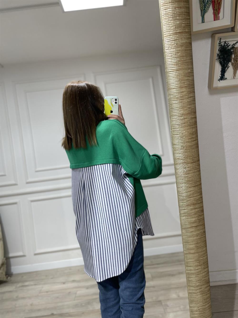 Gömlek Detayli Sweat[[Yeşi̇l-Beyaz]