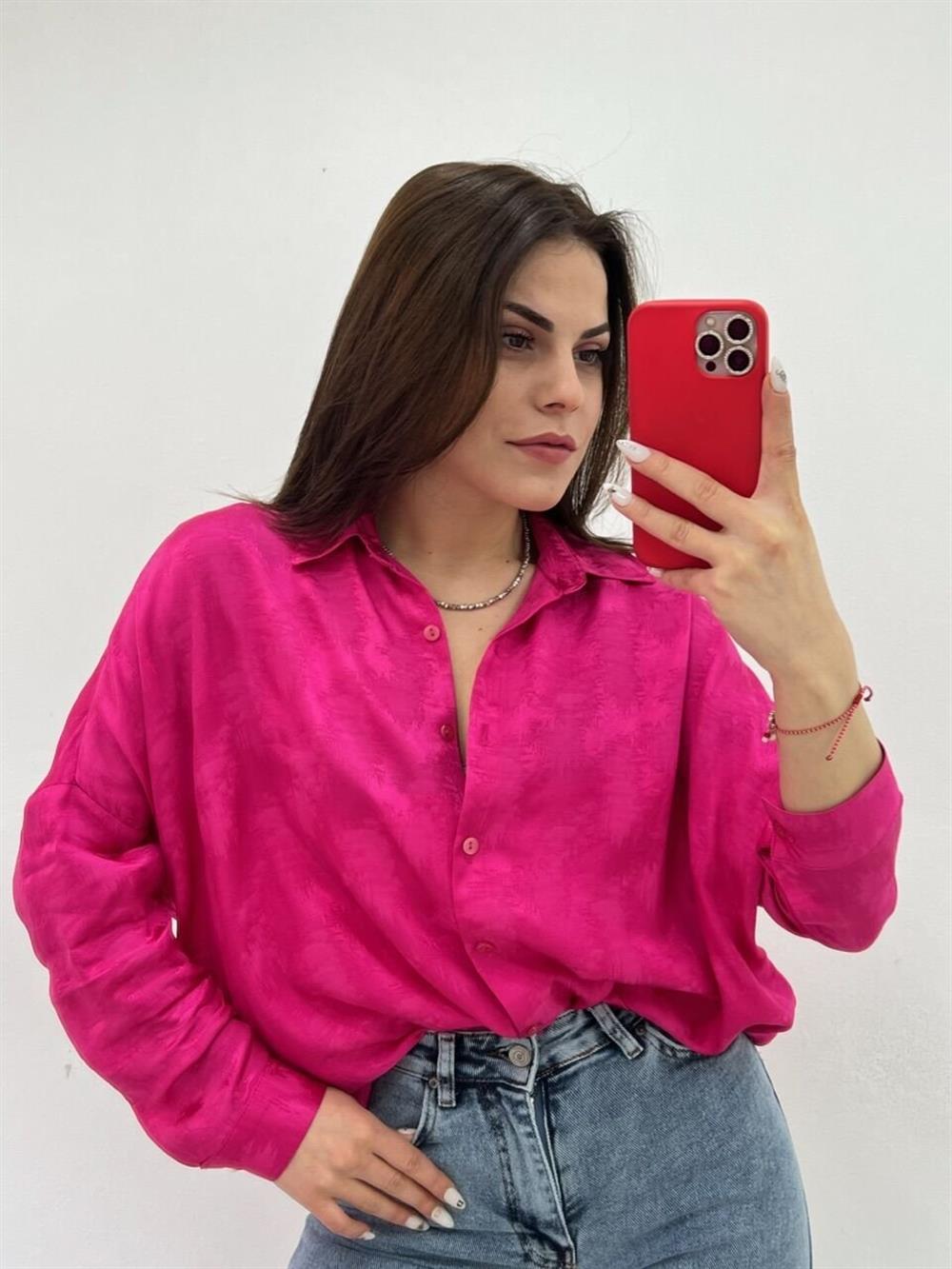 İpek Saten Gömlek Pembe