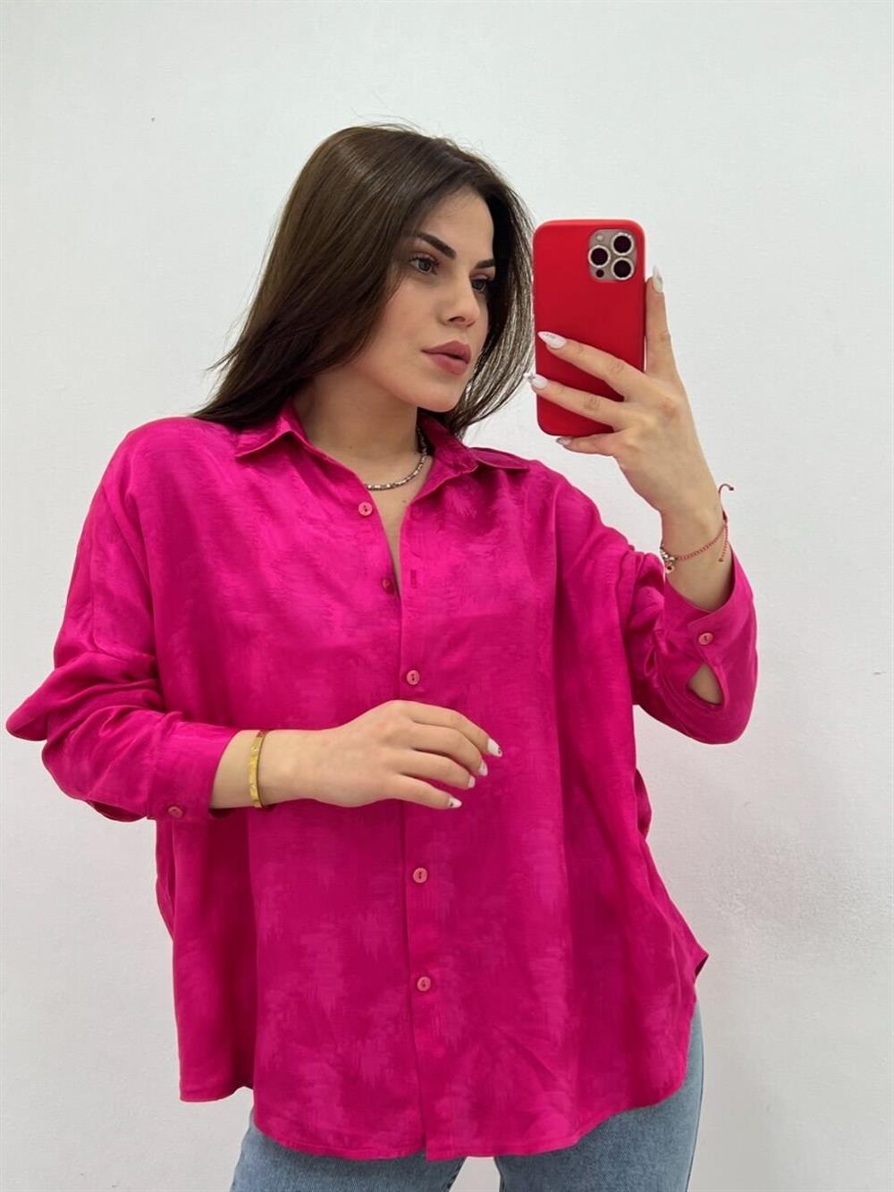 İpek Saten Gömlek Pembe