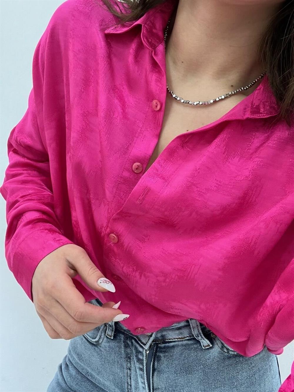 İpek Saten Gömlek Pembe