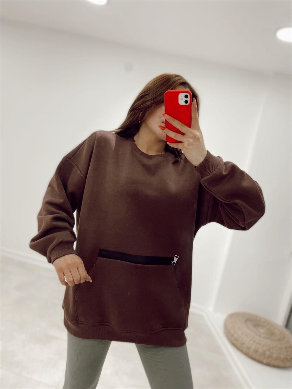 Kahve Fermuarli Sweat