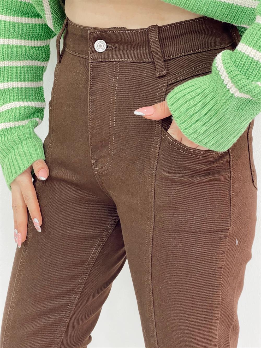 Kahve Yirtmaçli Mom Jean