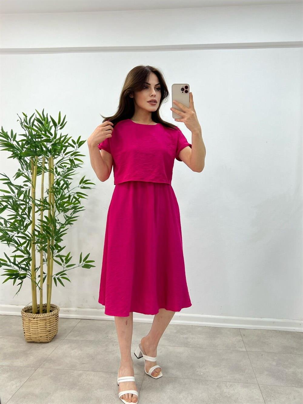 Keten Elbi̇se Pembe