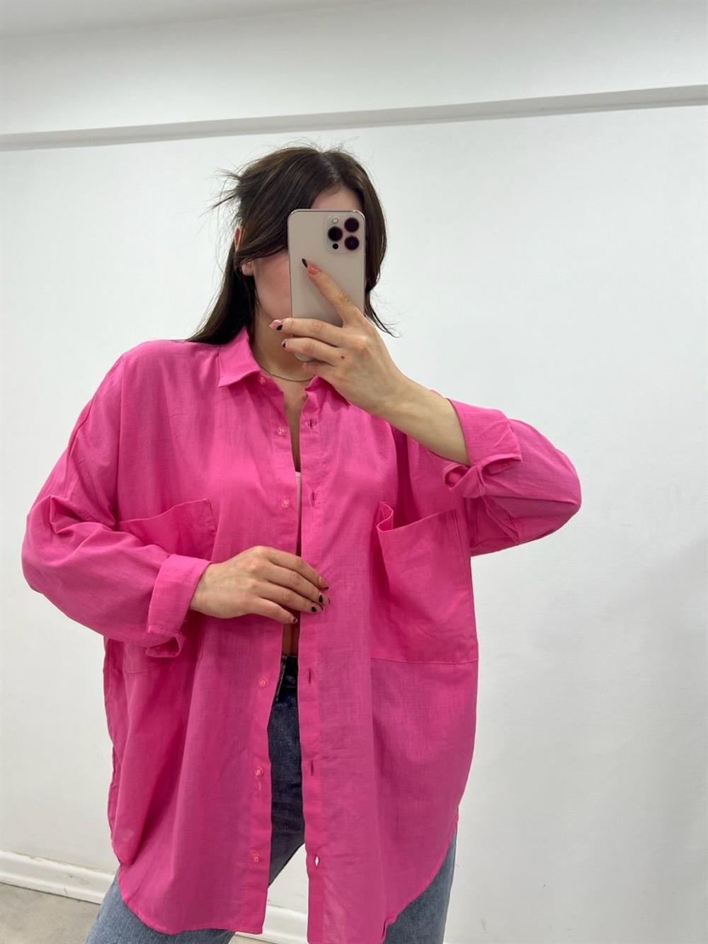 Keten Gömlek Pembe