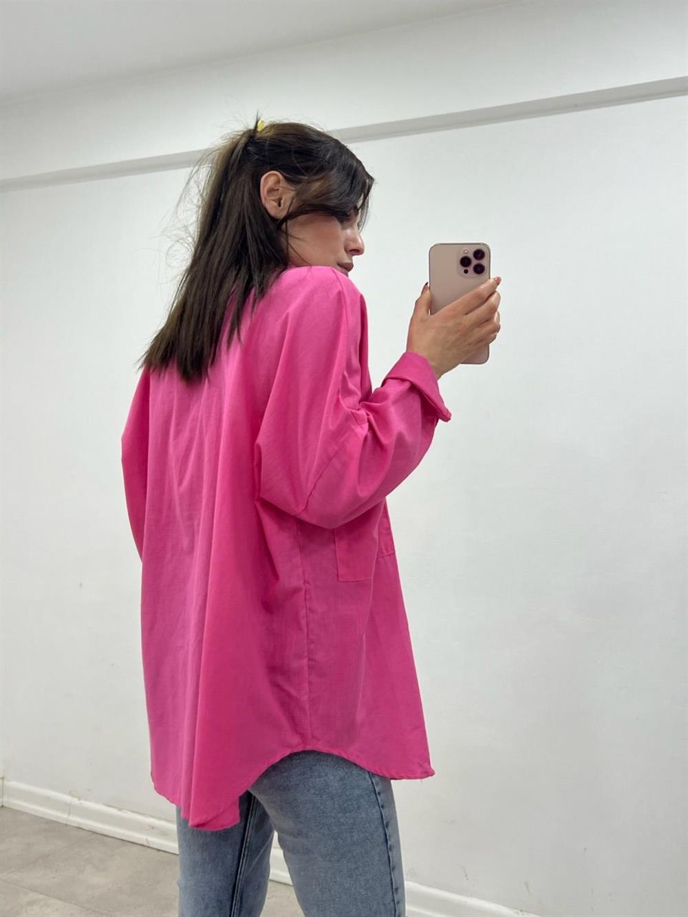 Keten Gömlek Pembe
