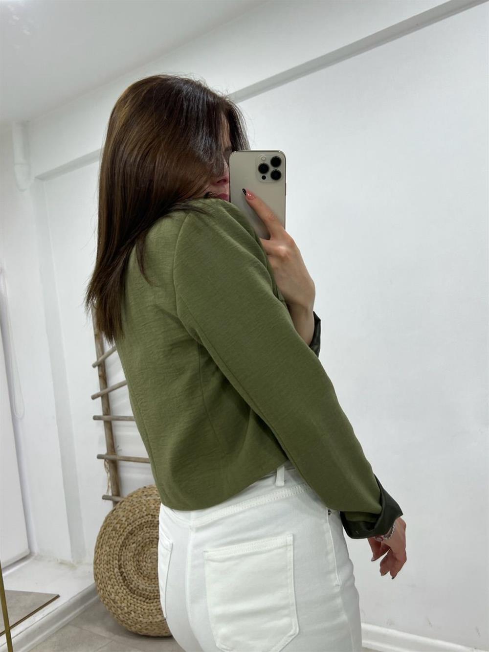 Kisa Keten Ceket Haki̇ Yeşi̇l