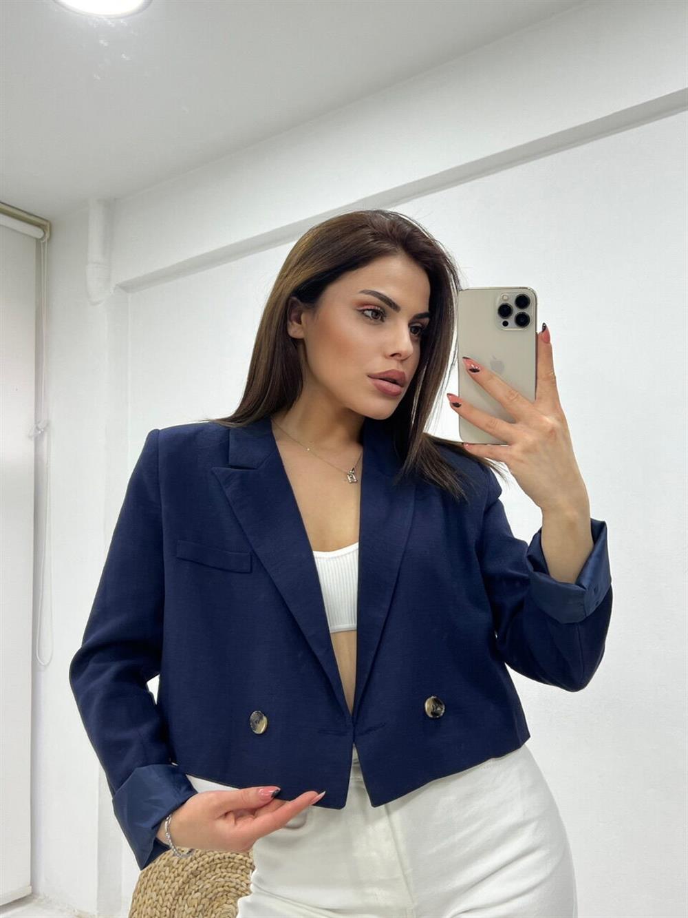 Kisa Keten Ceket Laci̇vert