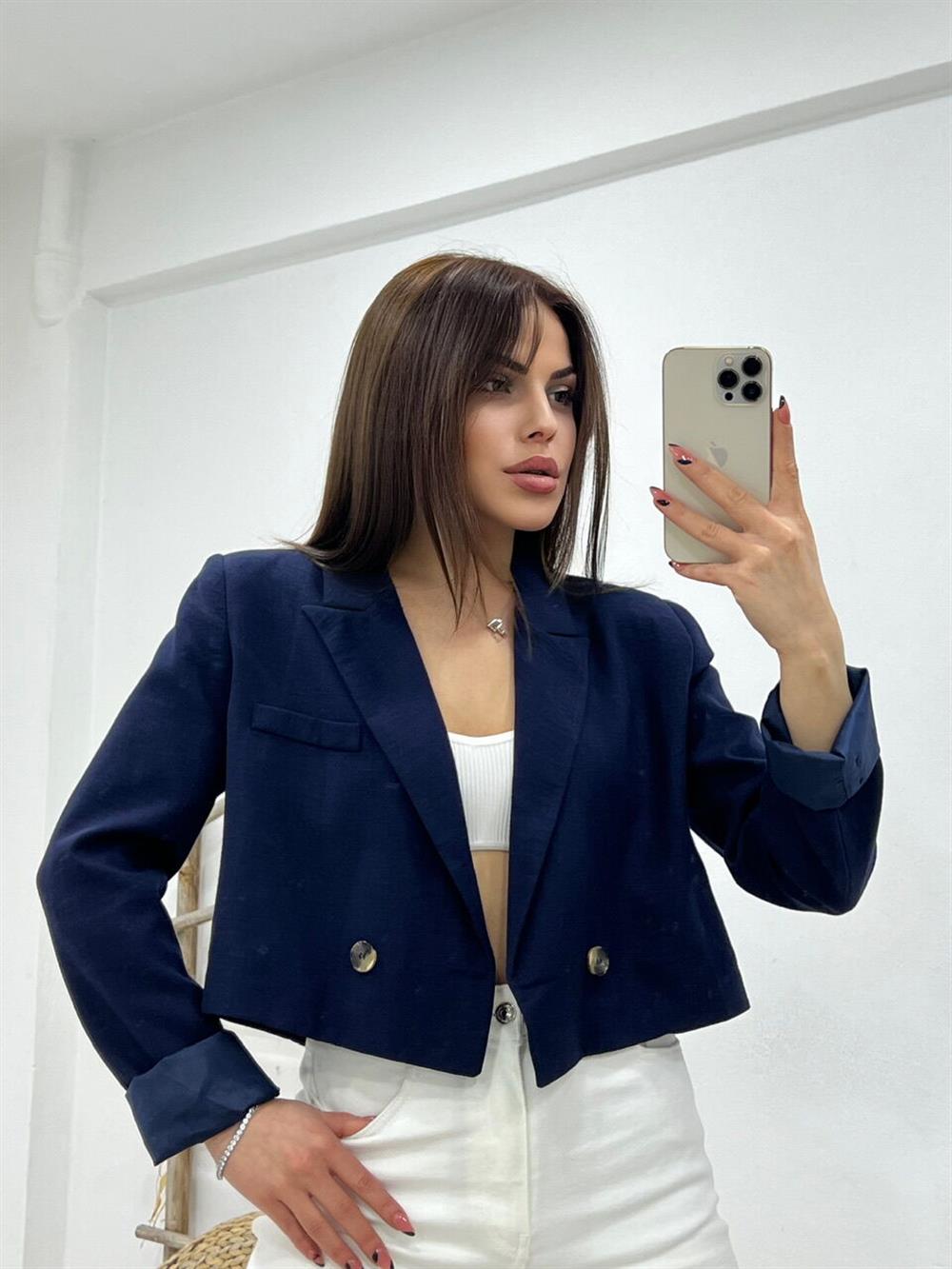 Kisa Keten Ceket Laci̇vert