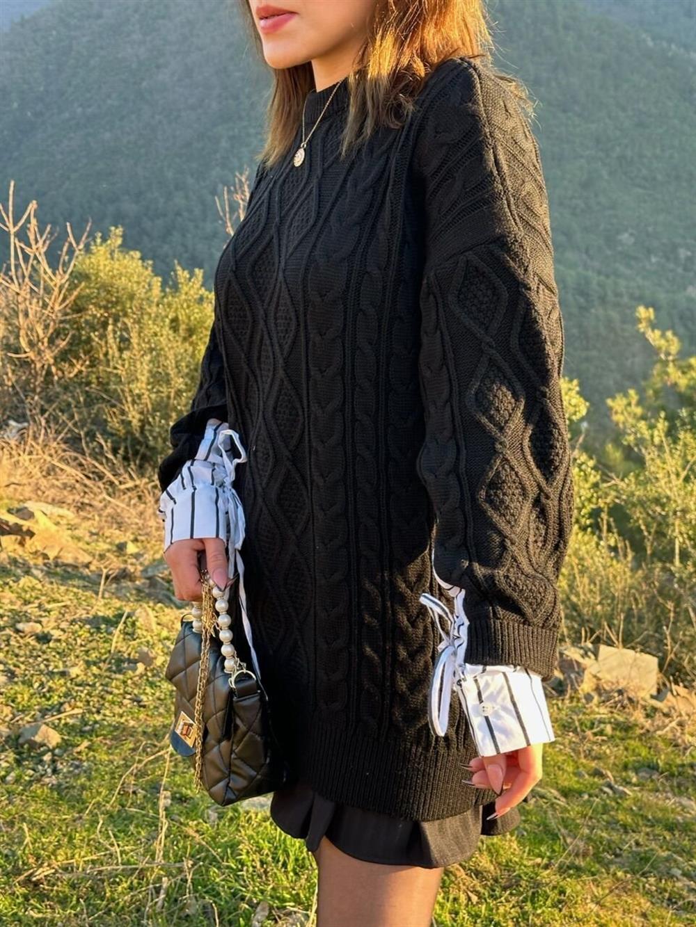 Kolu Gömlek Detayli Kazak