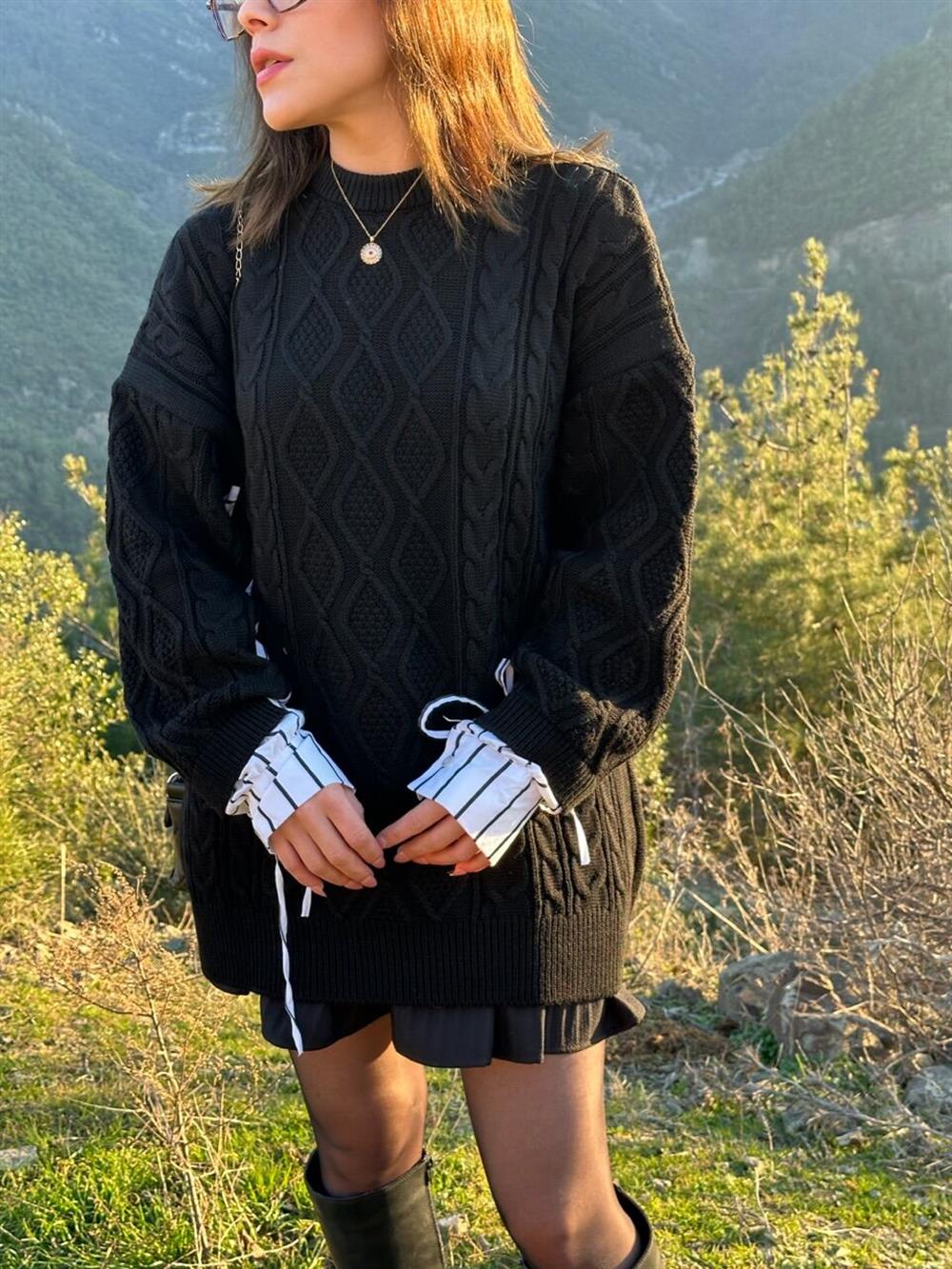 Kolu Gömlek Detayli Kazak