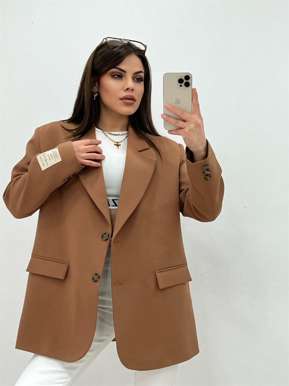 Grep Kumaş Astarli Blazer Ceket Kahve