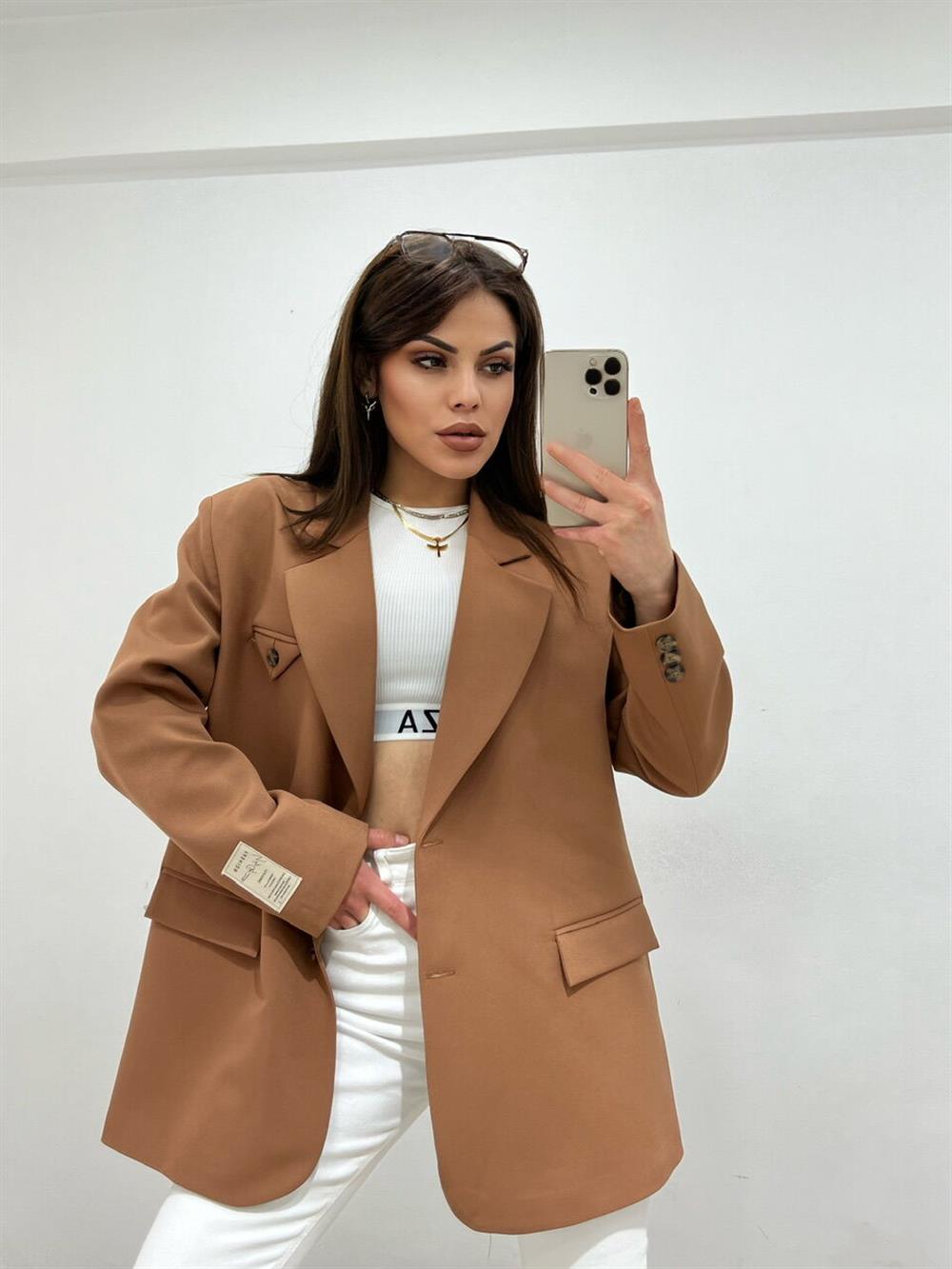 Grep Kumaş Astarli Blazer Ceket Kahve