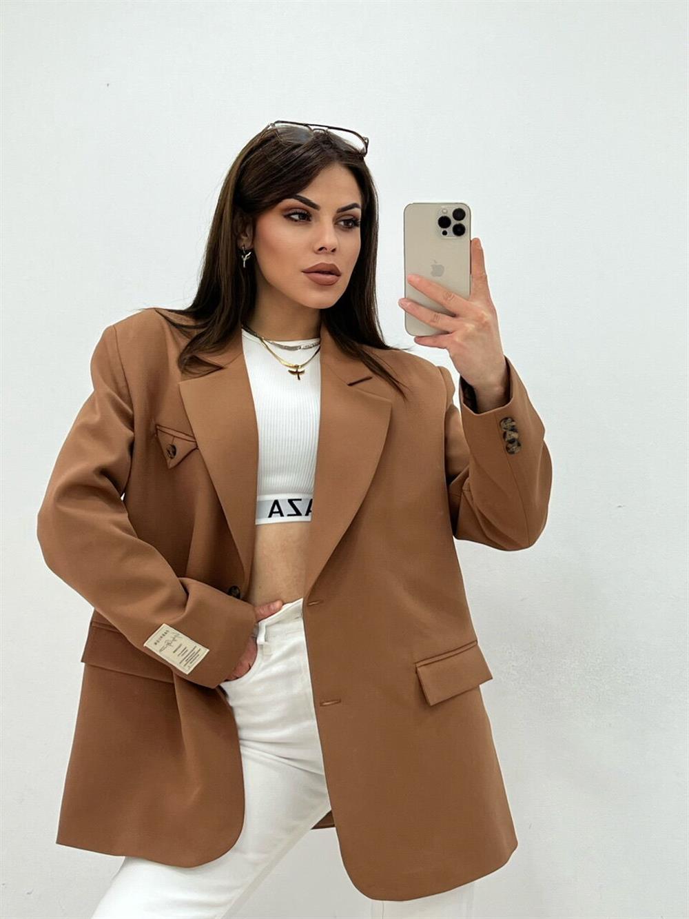 Grep Kumaş Astarli Blazer Ceket Kahve