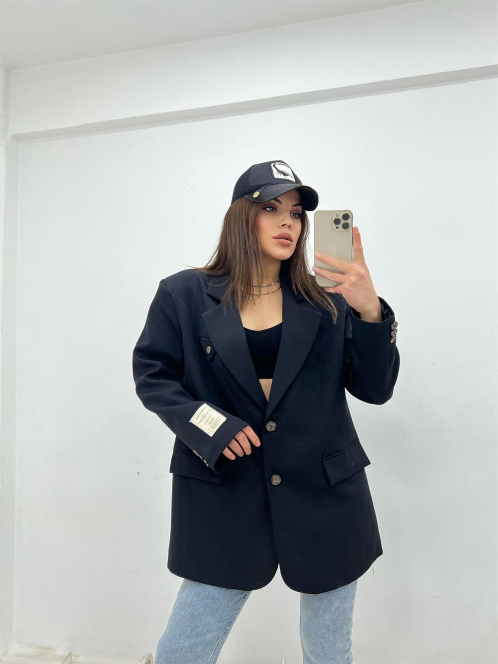 Grep Kumaş Astarli Blazer Ceket Si̇yah