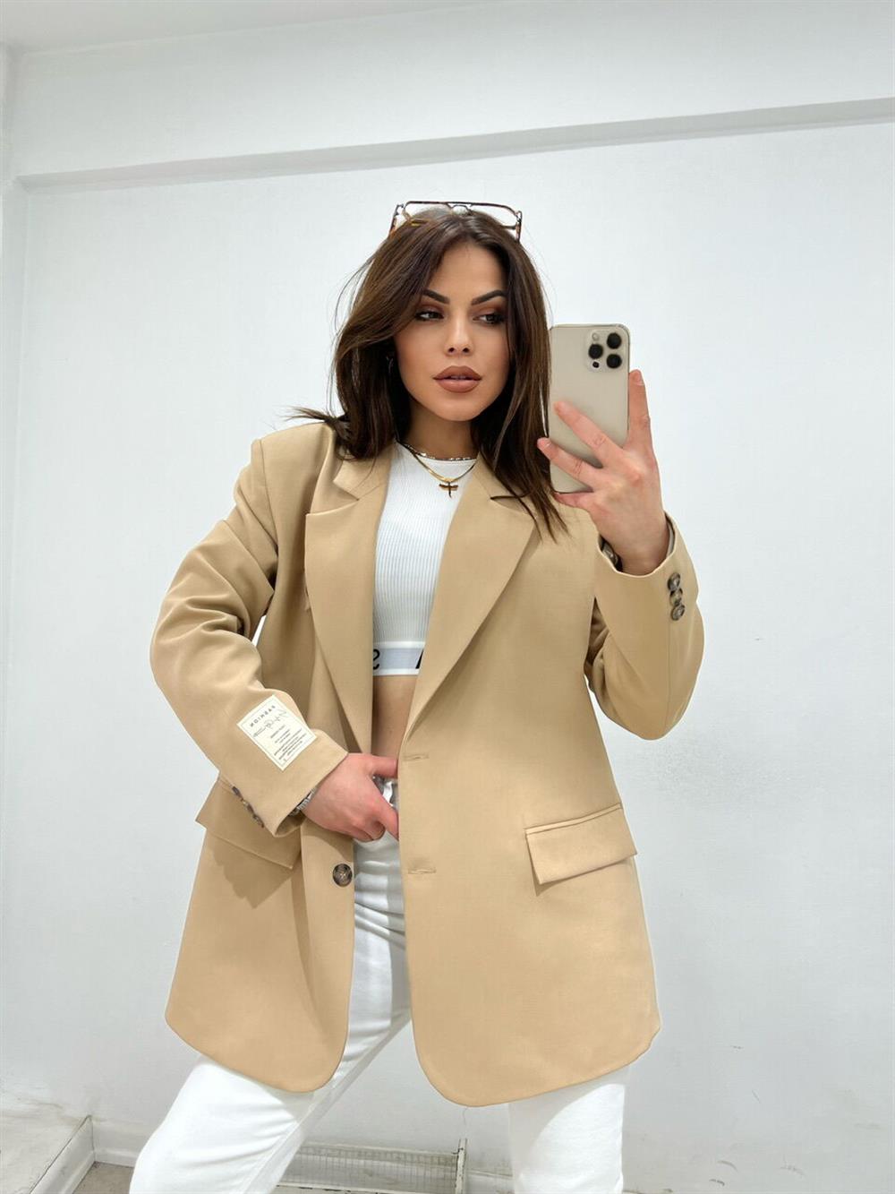 Grep Kumaş Astarli Blazer Ceket Vi̇zon