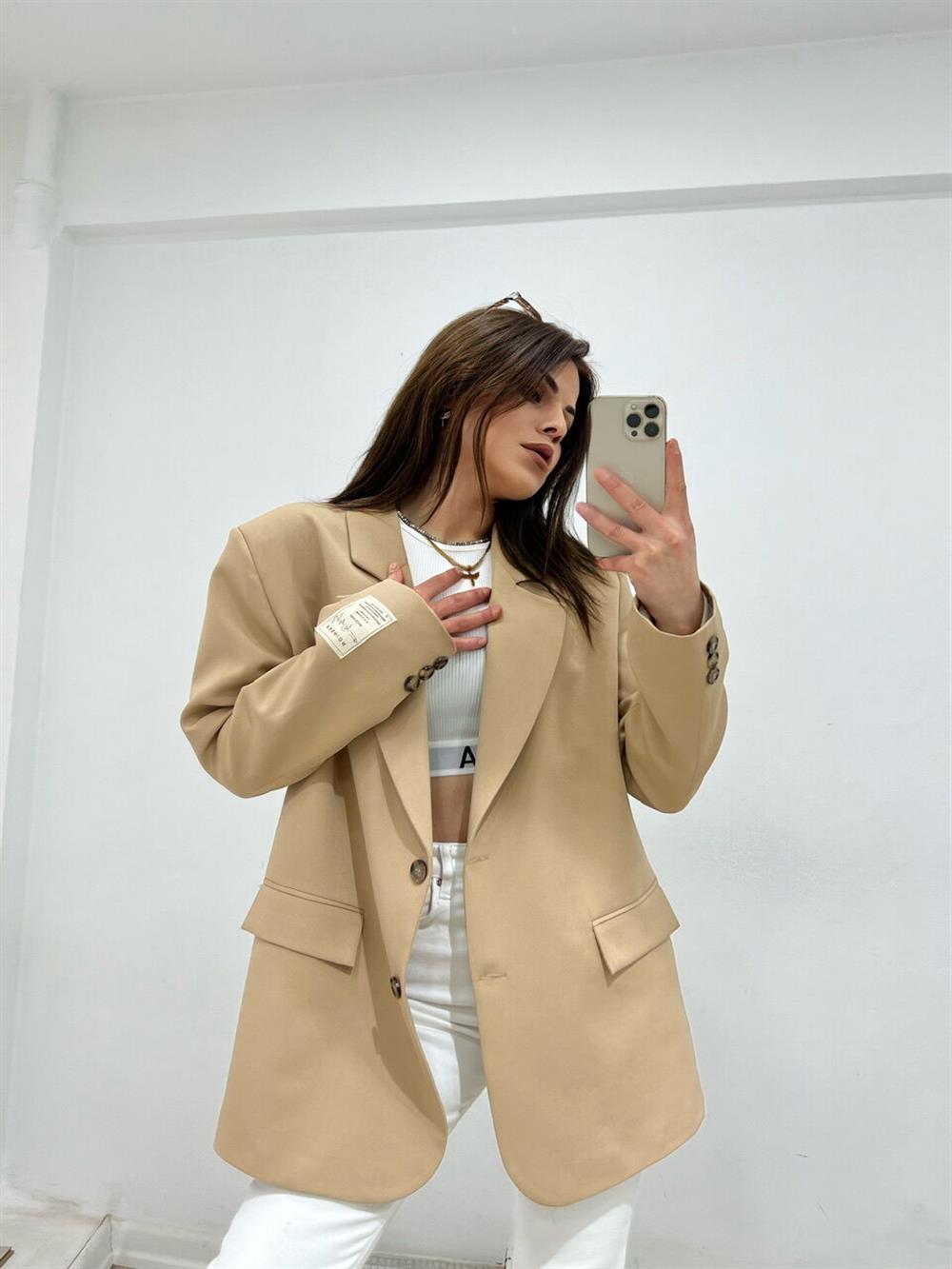 Grep Kumaş Astarli Blazer Ceket Vi̇zon