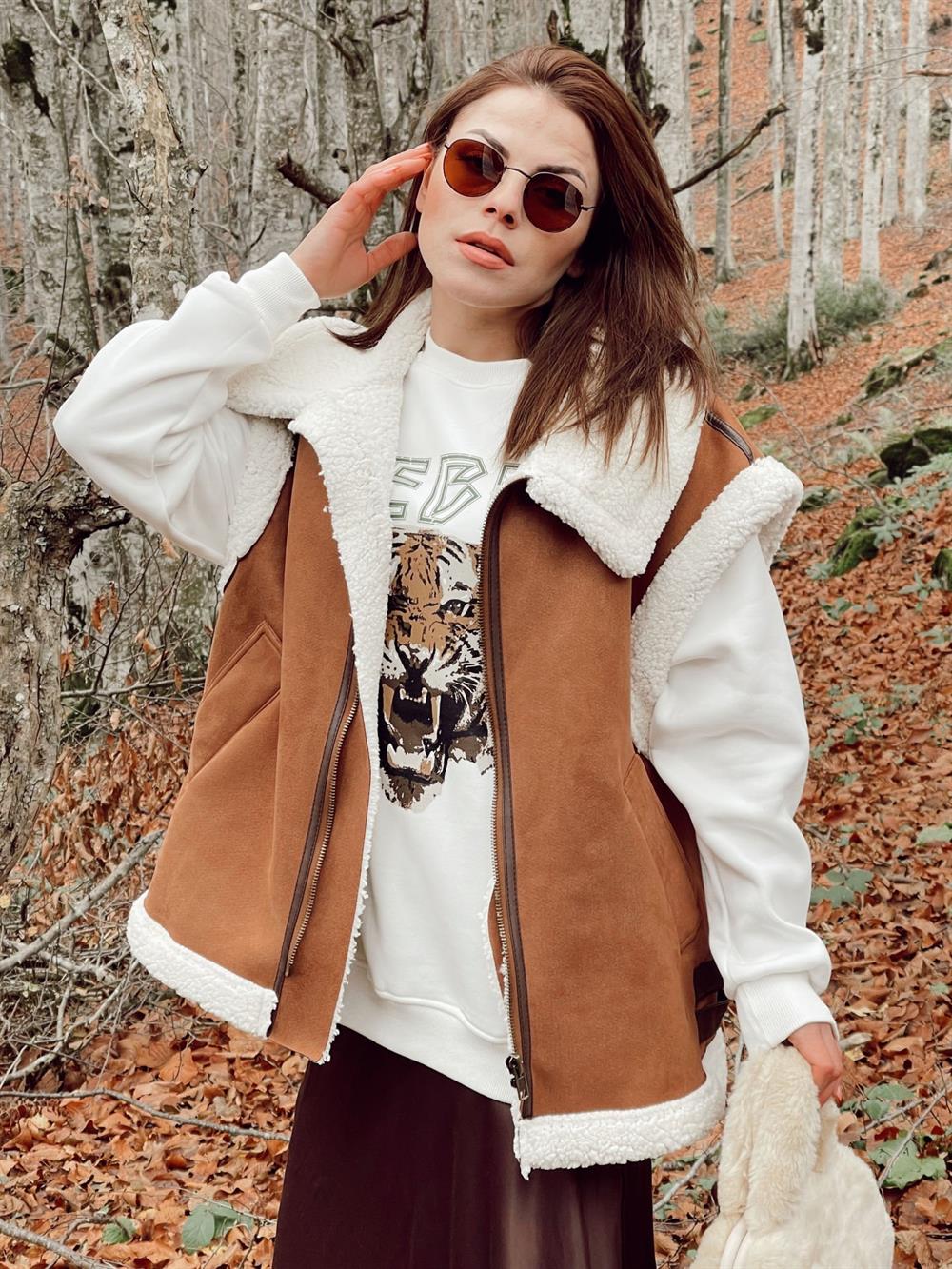 Kürklü Kahve Yelek