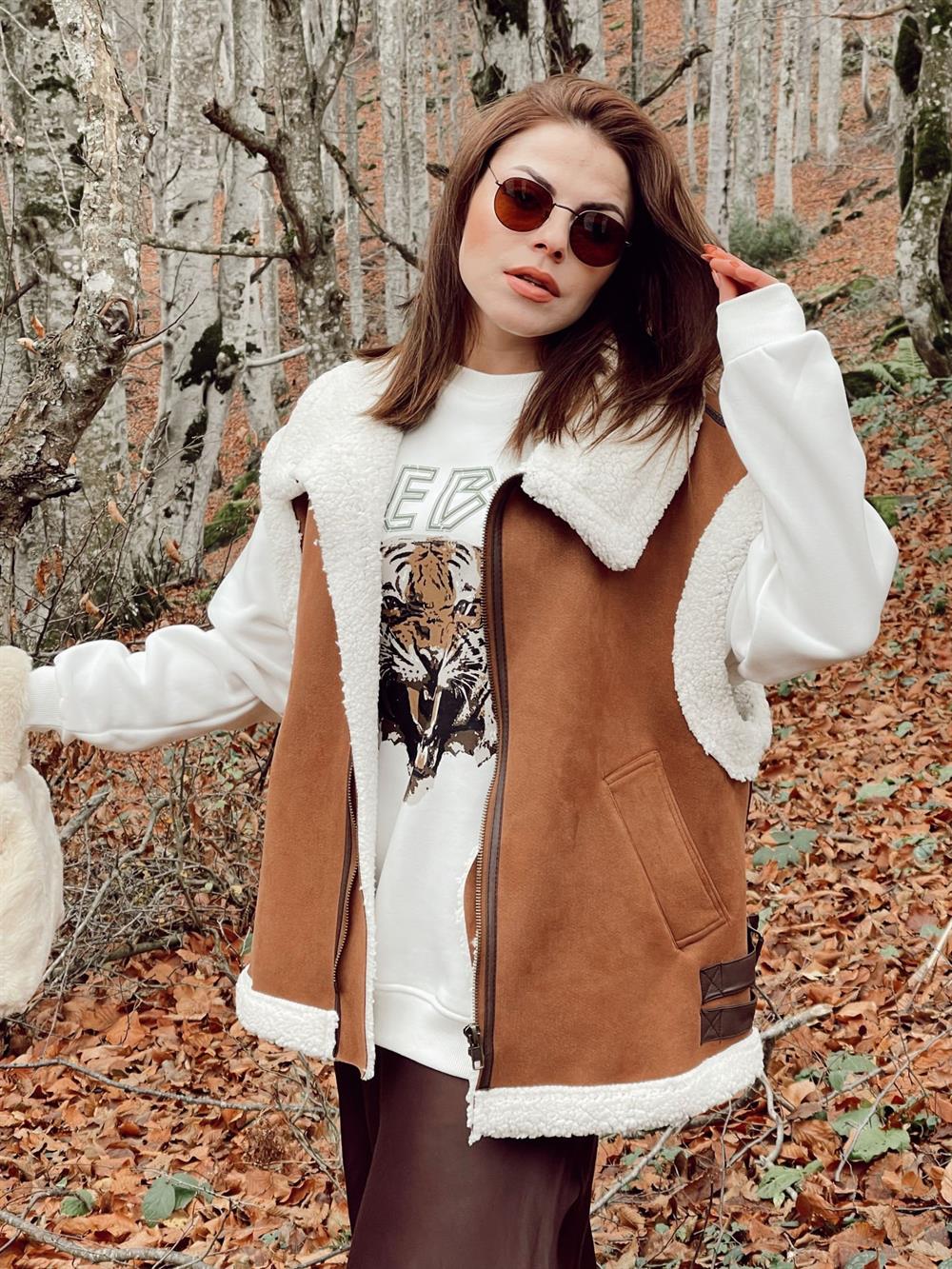 Kürklü Kahve Yelek