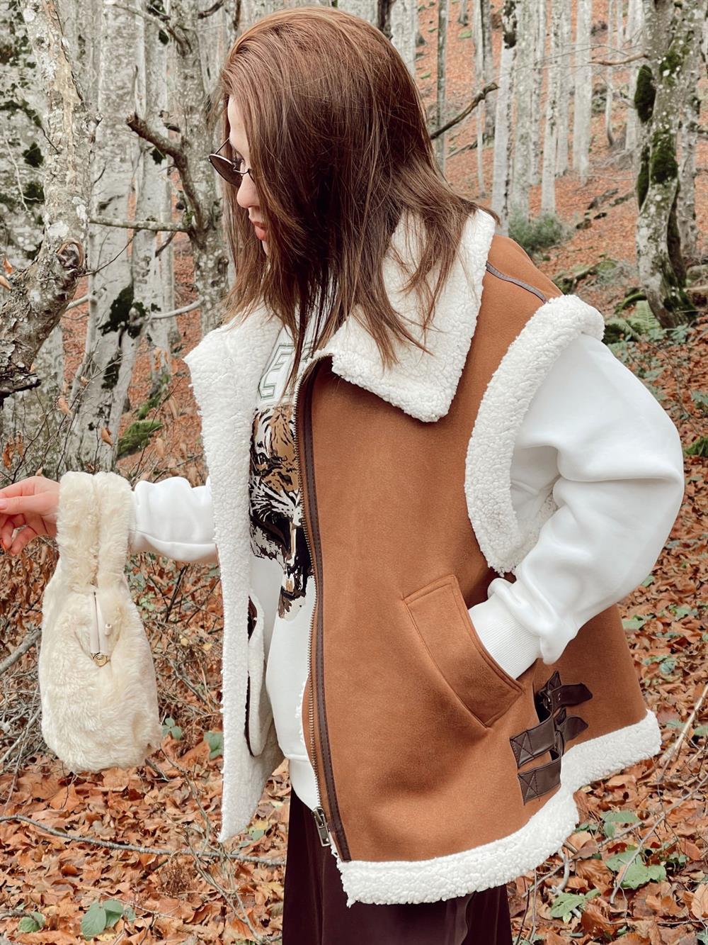 Kürklü Kahve Yelek