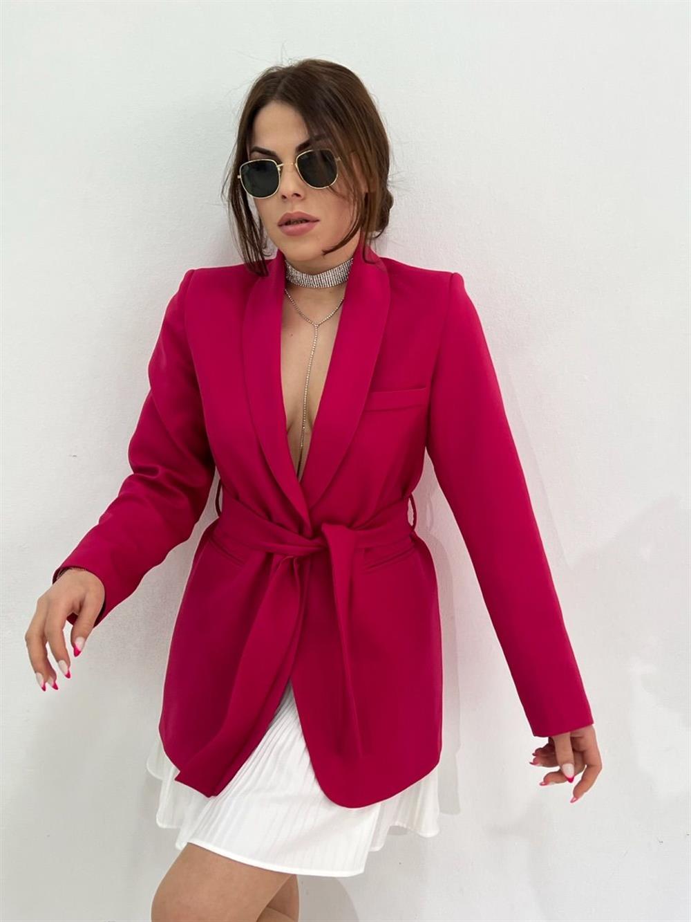 Kuşakli Blazer Ceket Pembe