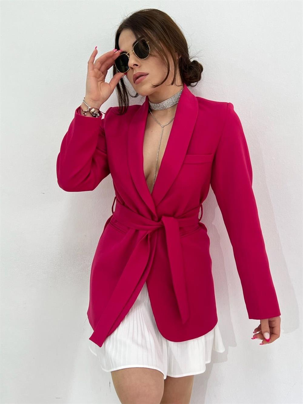 Kuşakli Blazer Ceket Pembe