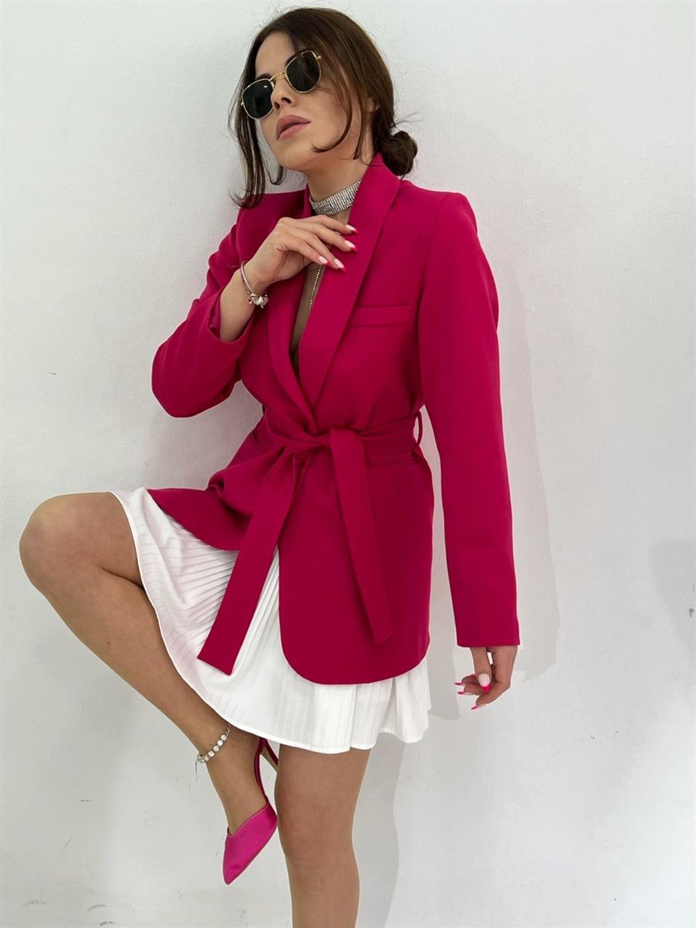 Kuşakli Blazer Ceket Pembe