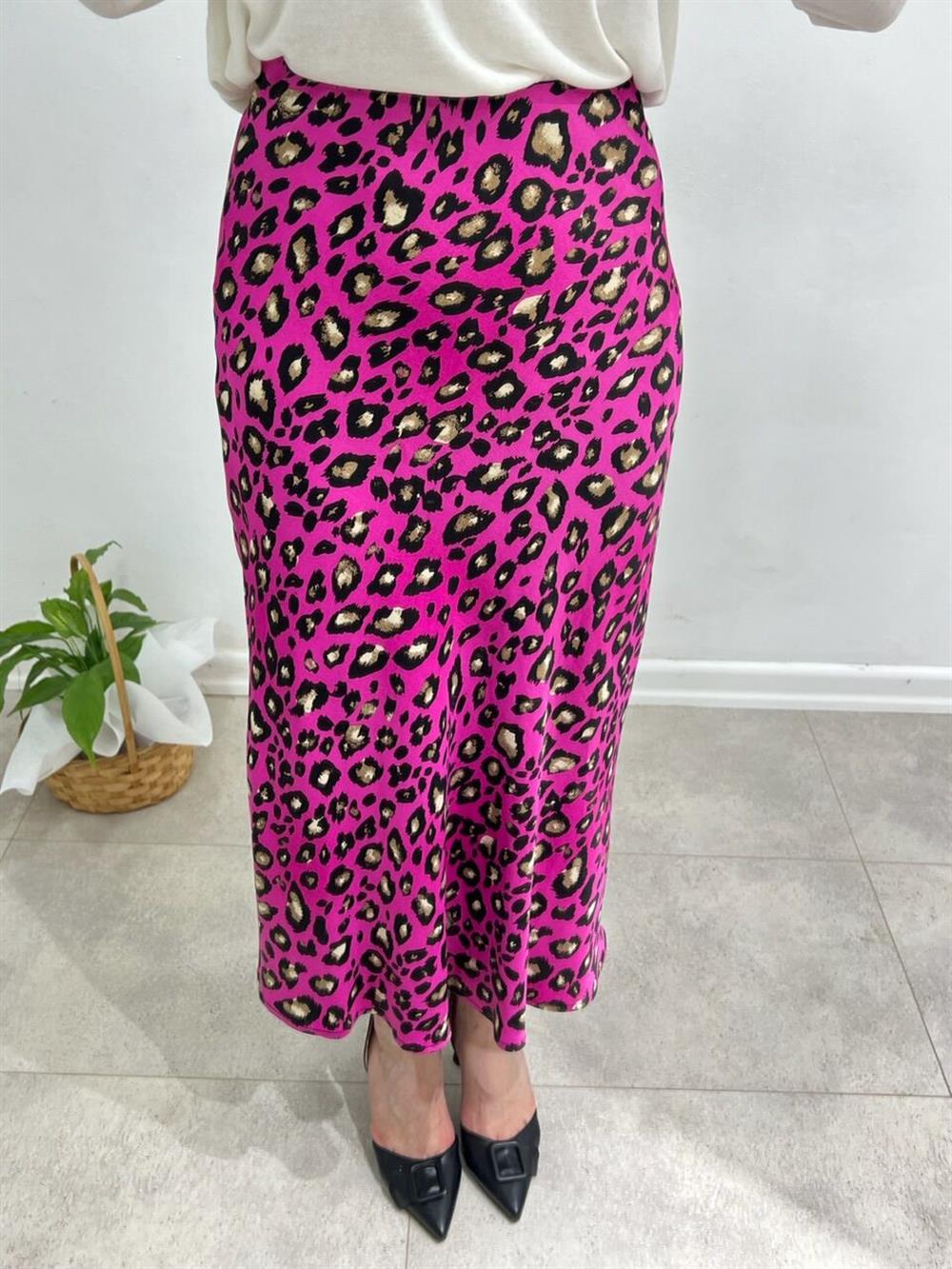 Leoparli Pembe Saten Etek