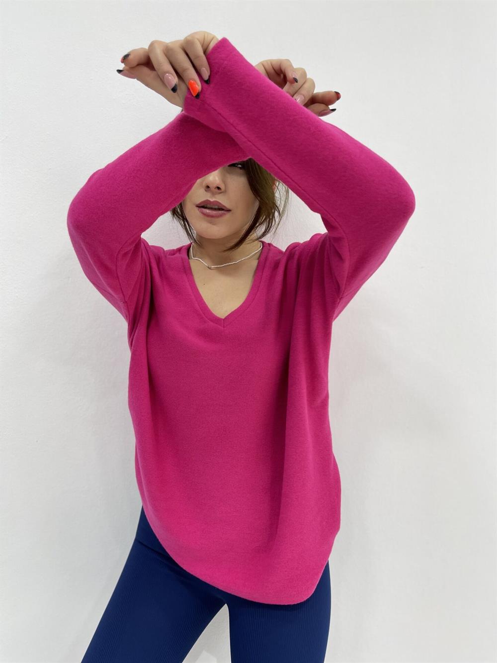 Pembe V Yaka Kisik Tri̇ko
