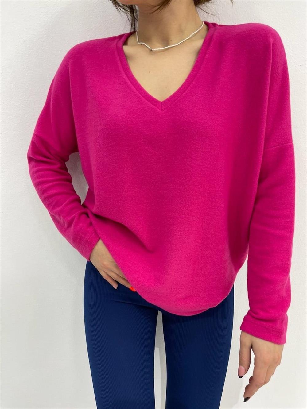 Pembe V Yaka Kisik Tri̇ko
