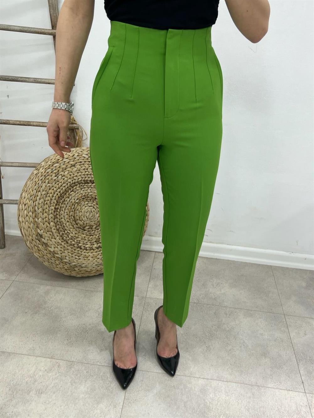 Pensli̇ Kumaş Pantolon Yeşi̇l