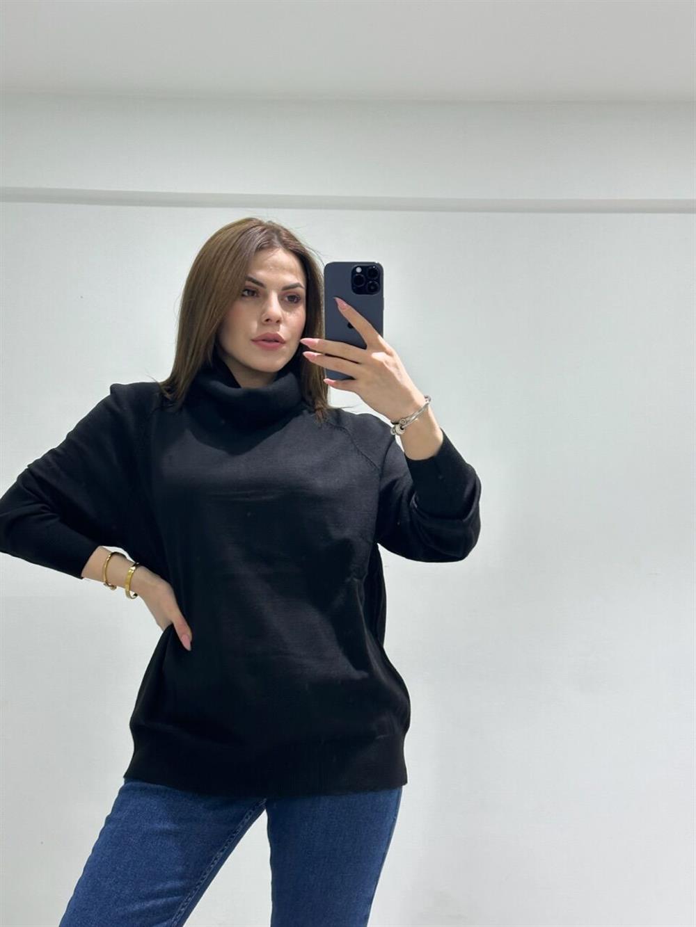 Si̇yah Degaje Yaka Tri̇ko