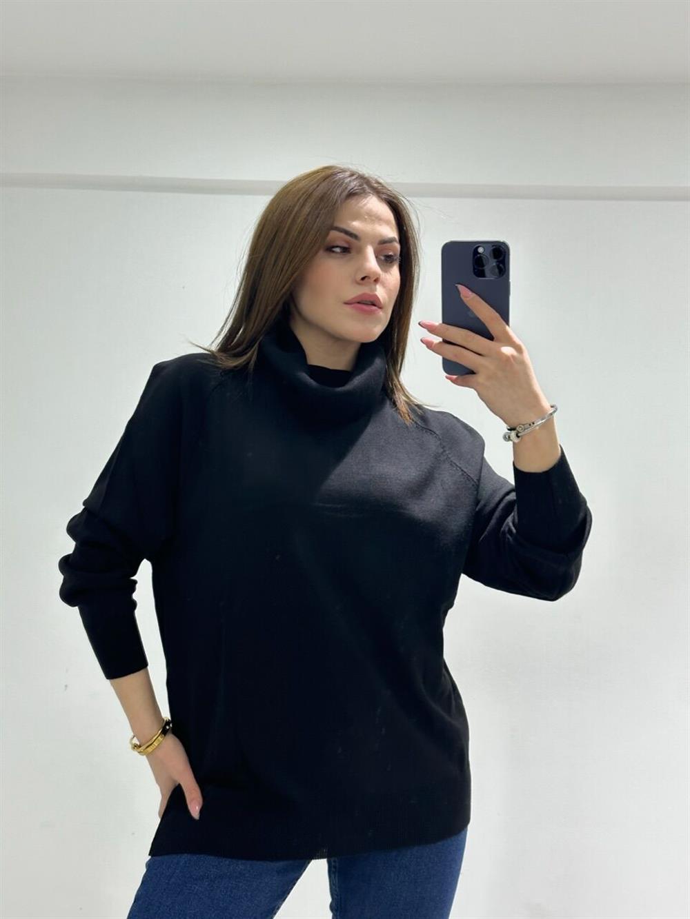 Si̇yah Degaje Yaka Tri̇ko