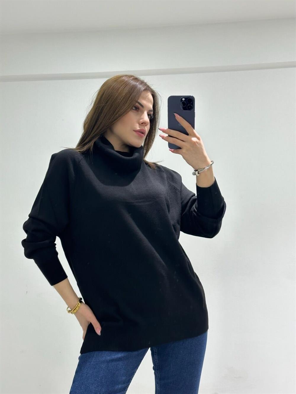 Si̇yah Degaje Yaka Tri̇ko