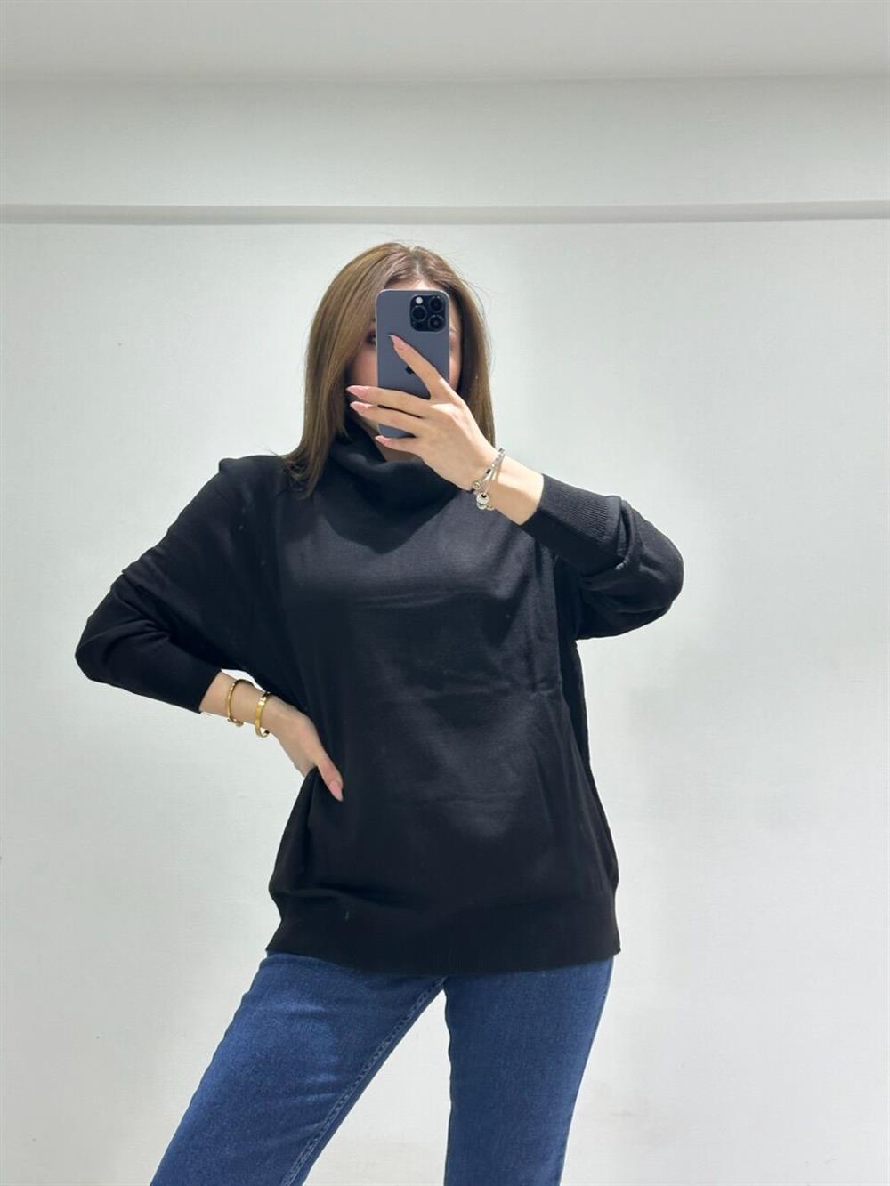 Si̇yah Degaje Yaka Tri̇ko