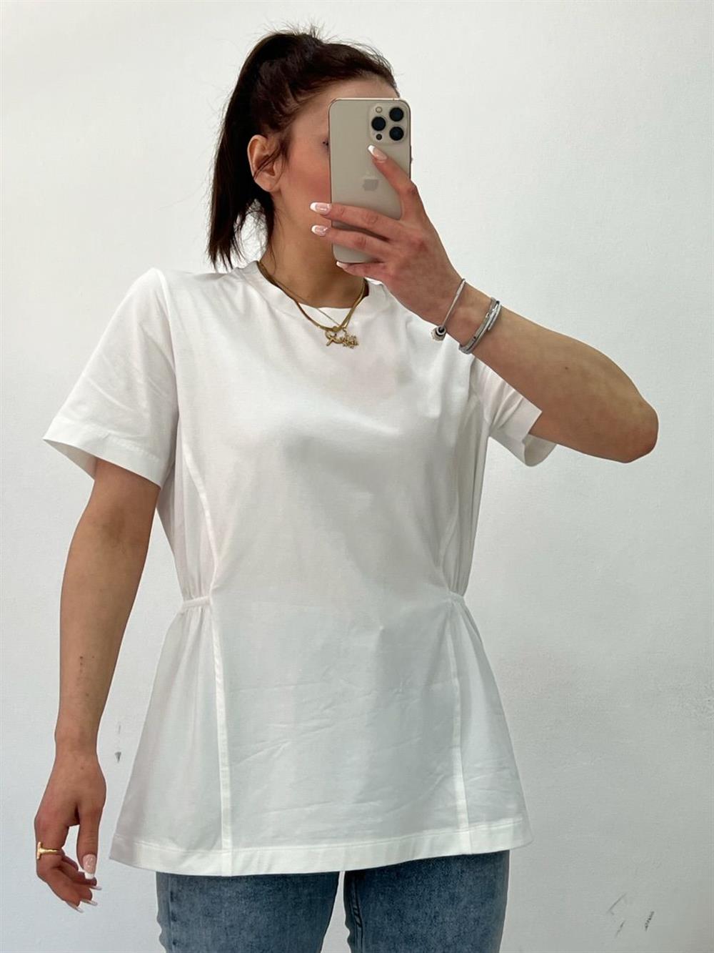 Yanlari Lasti̇kli̇ Tshi̇rt Beyaz