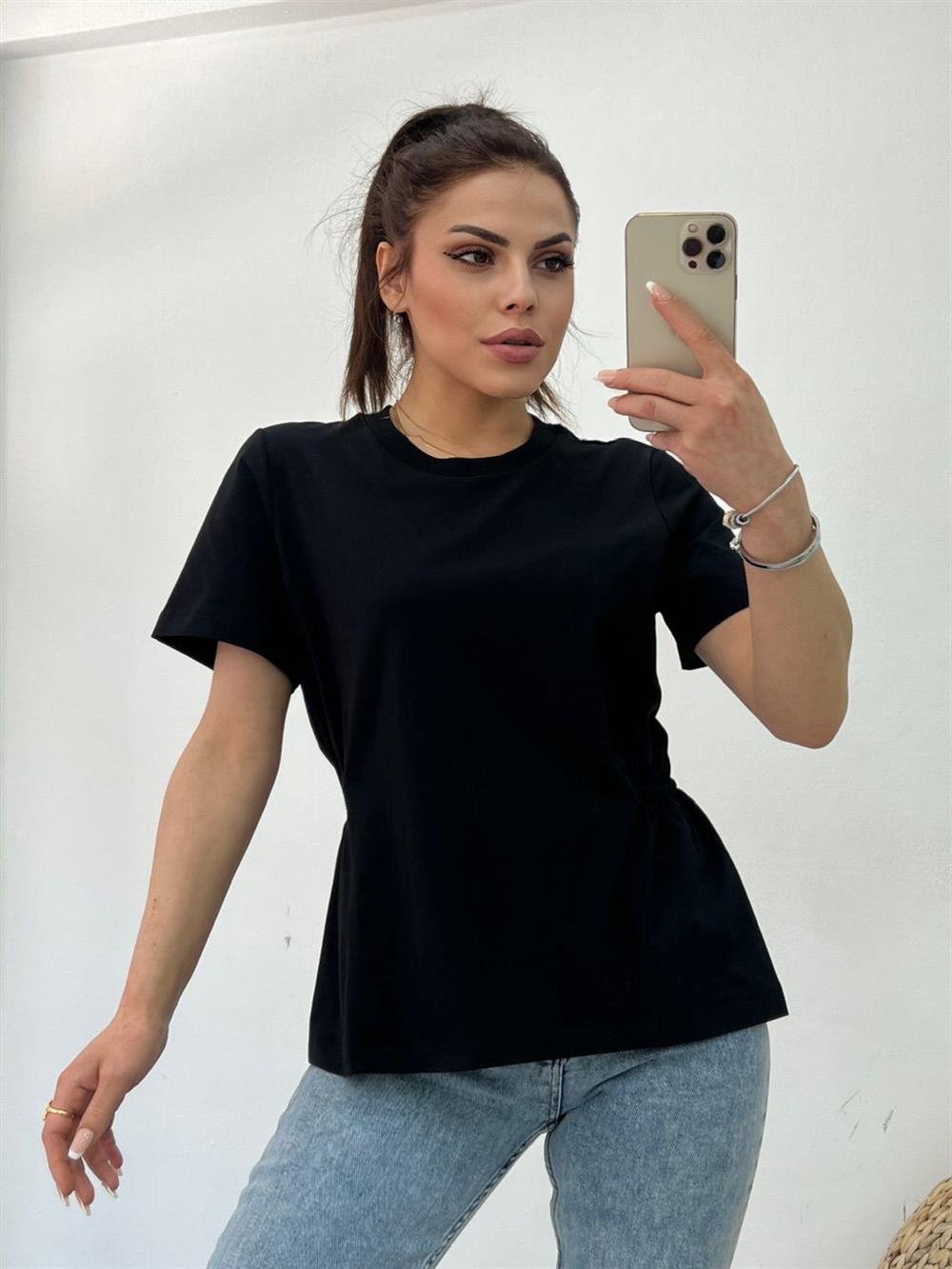 Yanlari Lasti̇kli̇ Tshi̇rt Si̇yah