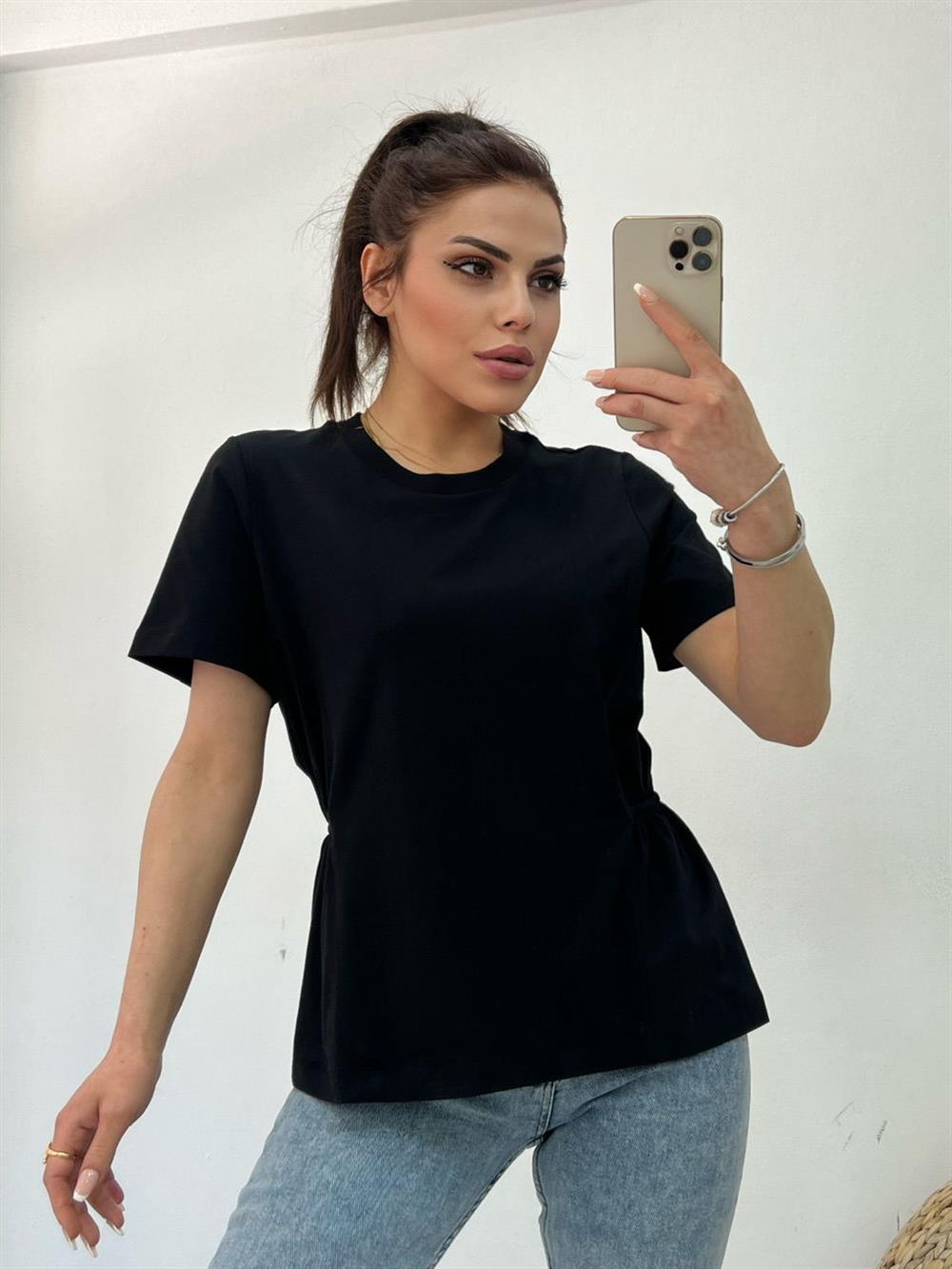 Yanlari Lasti̇kli̇ Tshi̇rt Si̇yah