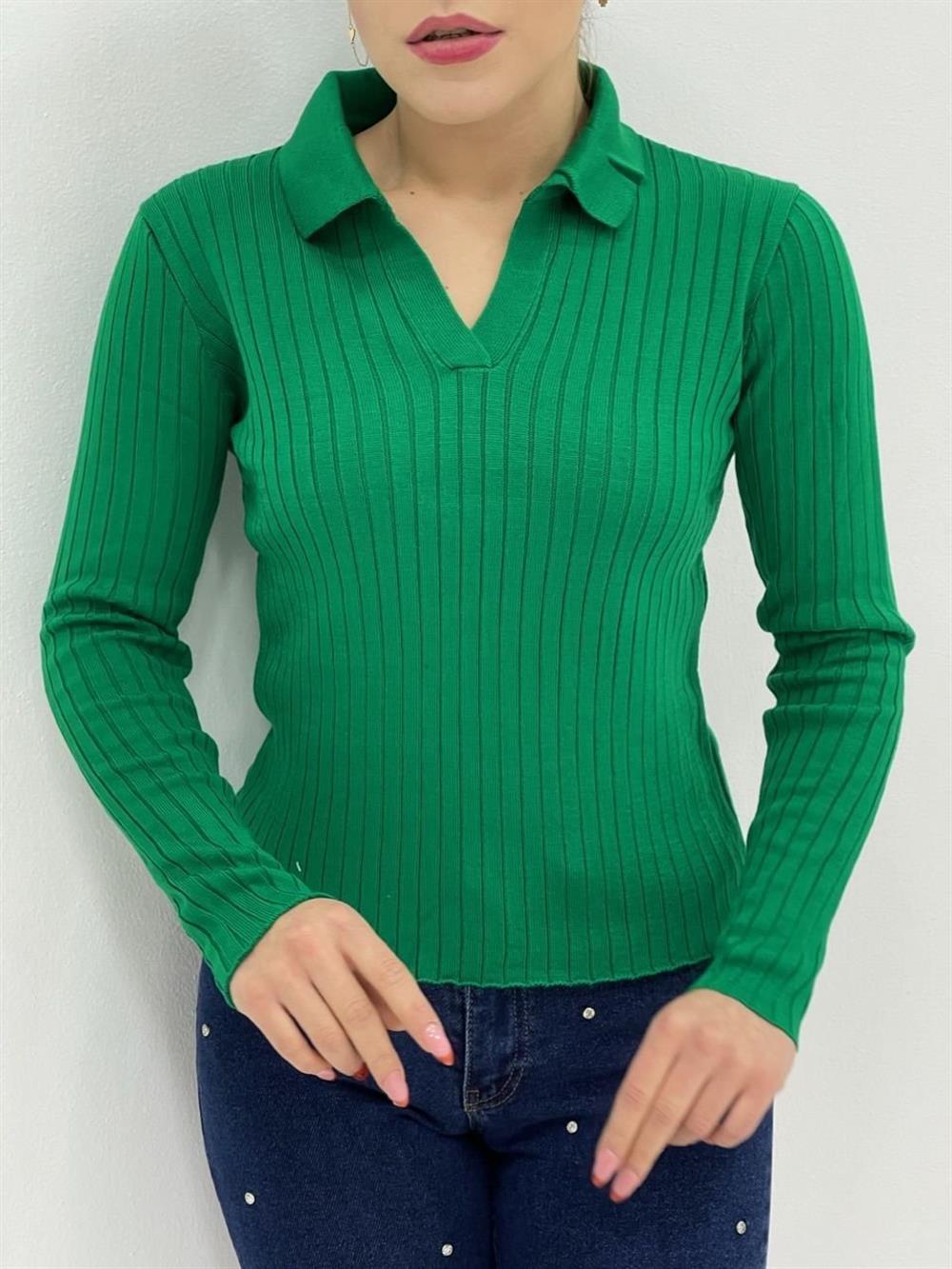 Yeşi̇l Polo Yaka Tri̇ko