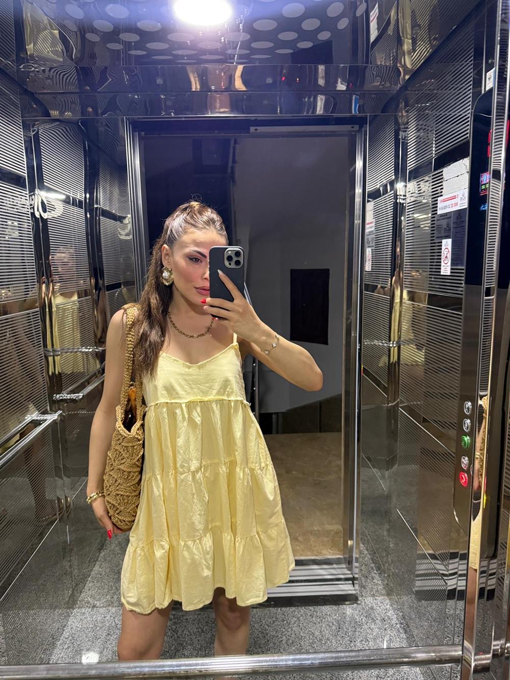 A KESİM İP ASKILI MİNİ ELBİSE