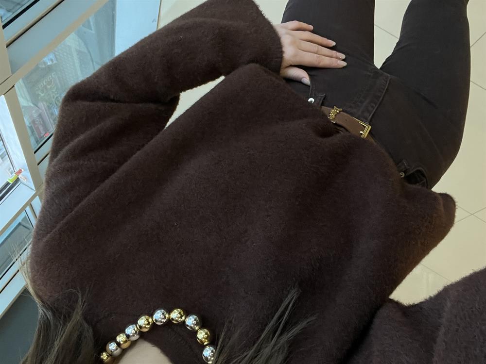 Aci Kahve Geni̇ş Kol Detayli Yumoş Kazak