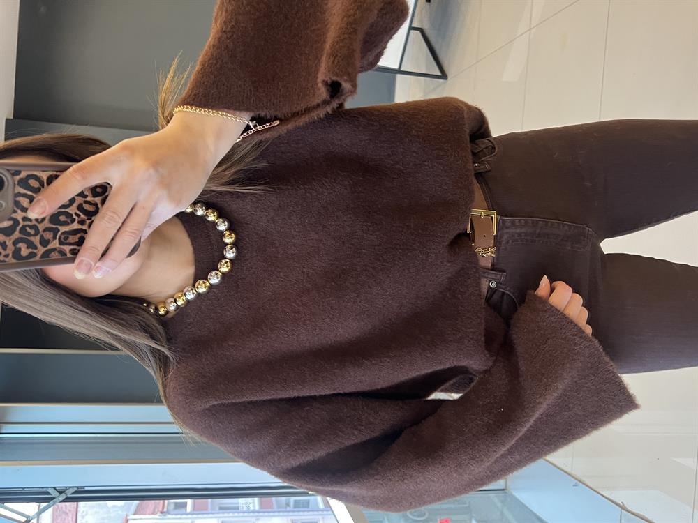 Aci Kahve Geni̇ş Kol Detayli Yumoş Kazak