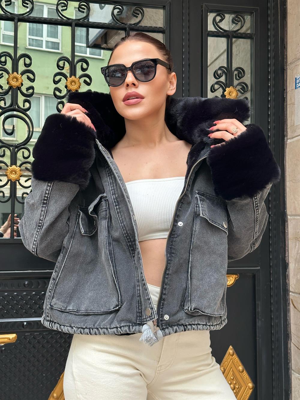 Antrasi̇t Kürklü Deni̇m Çeket