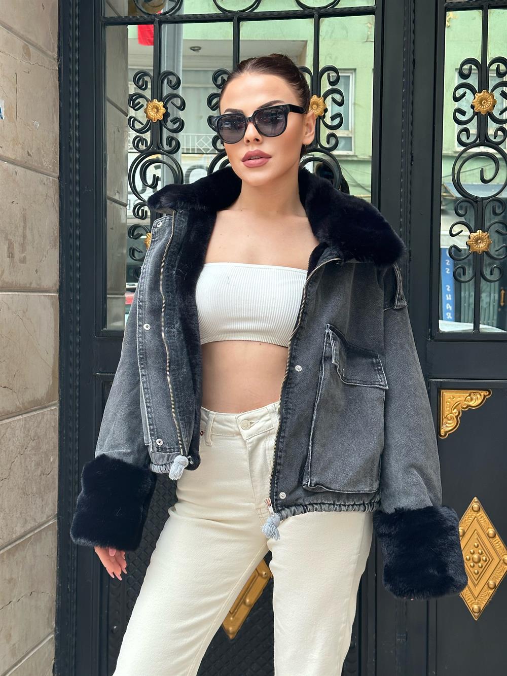 Antrasi̇t Kürklü Deni̇m Çeket