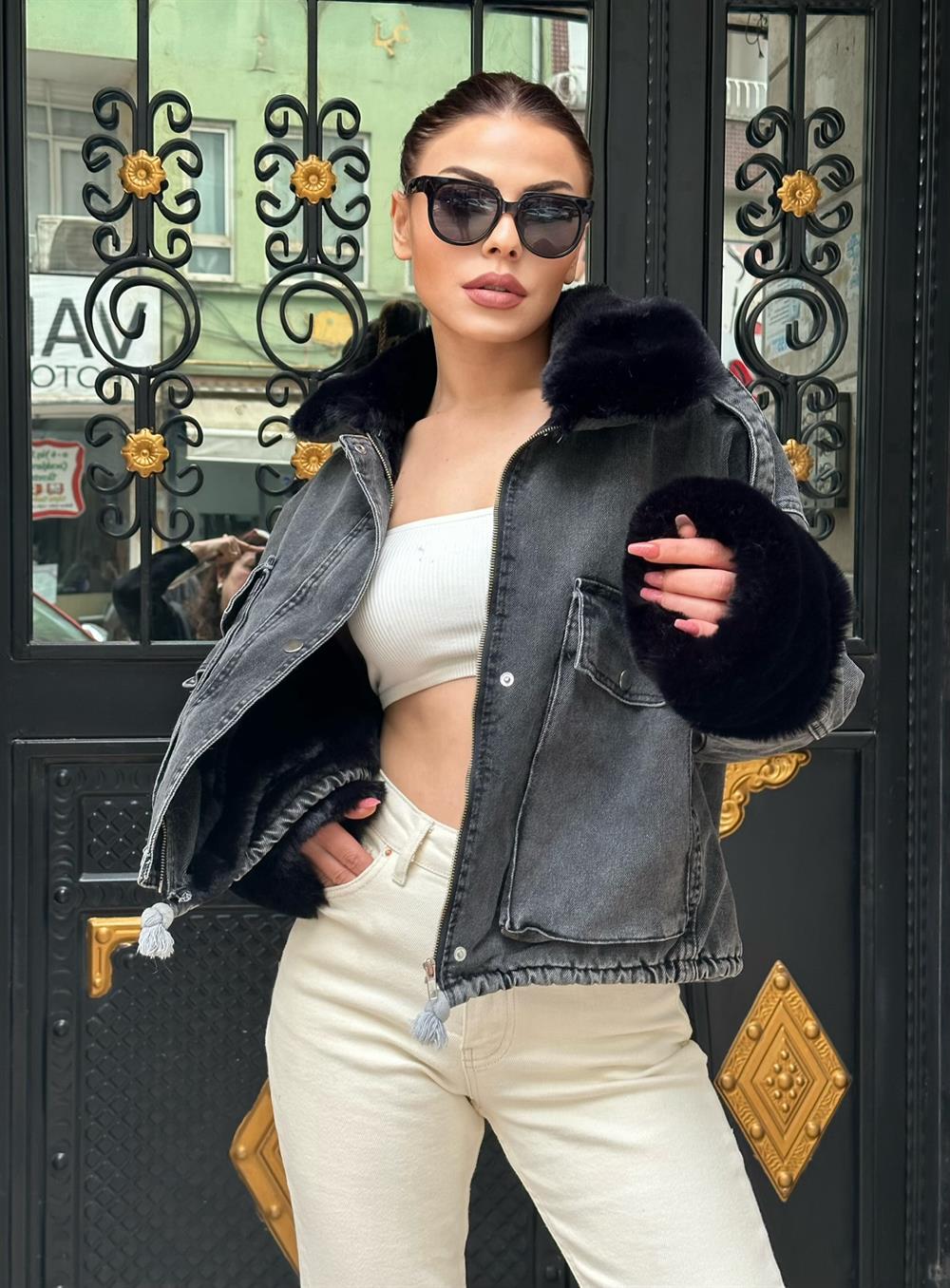 Antrasi̇t Kürklü Deni̇m Çeket