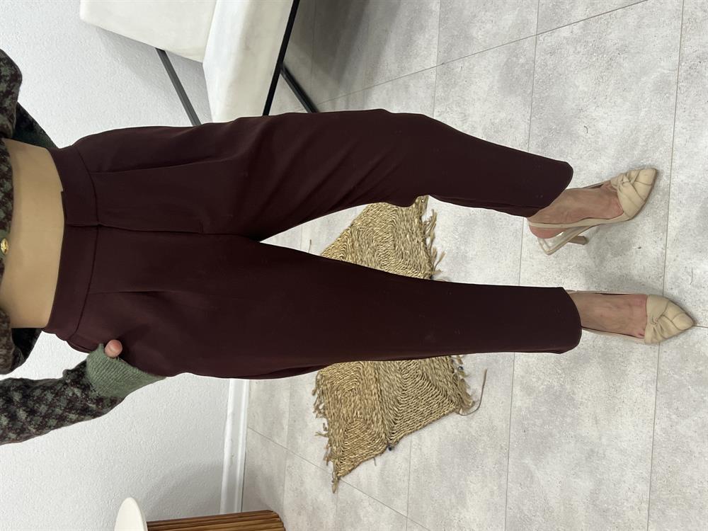 Arka Beli̇ Lasti̇kli̇ Kumaş Pantolon Kahve