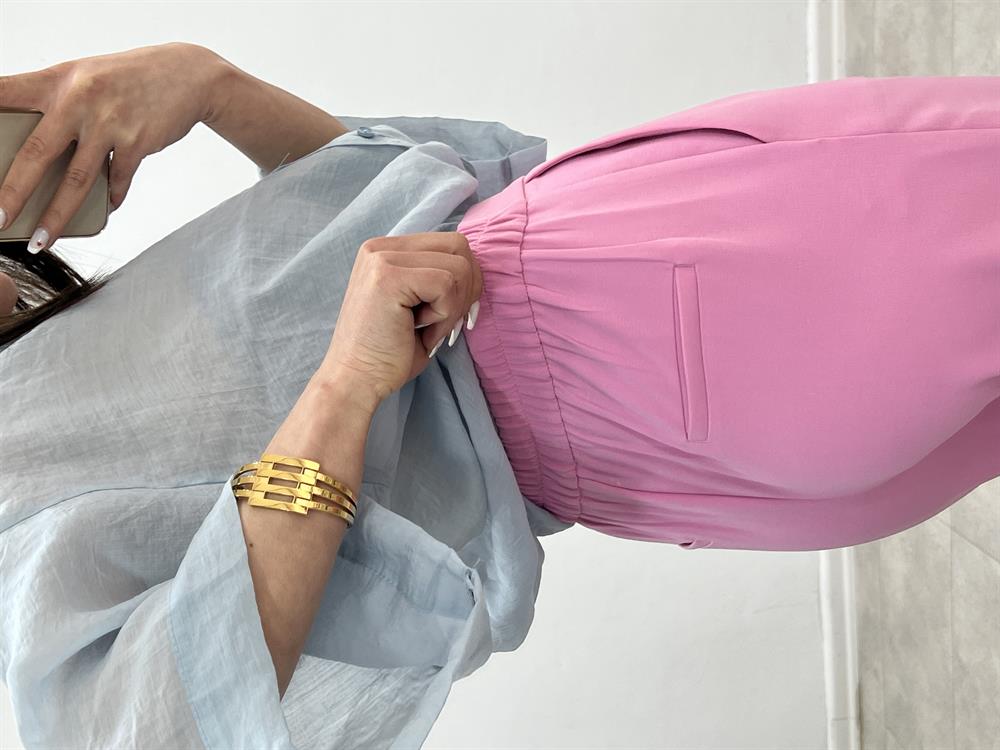Arka Beli̇ Lasti̇kli̇ Kumaş Pantolon Toz Pembe